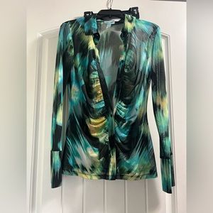 Mesh Abstract Button Down Blouse